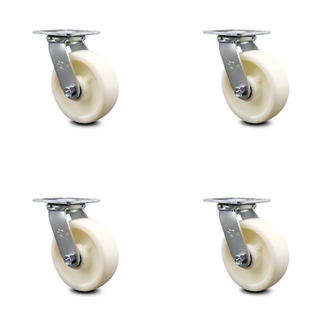 Service Caster 6 Inch Nylon Wheel Swivel Caster Set with Roller Bearings SCC-30CS620-NYR-4